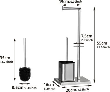 Тримач туалетного паперу з щіткою для унітазу з нержавіючої сталі, гальванічне покриття (сріблястий блискучий)