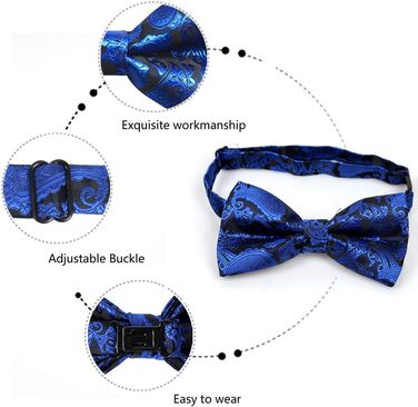 Набір аксесуарів для чоловіків Alizeal: краватка-метелик, кишеньковий хустинка та запонки, колір - кобальт