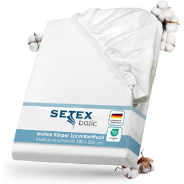 SETEX Molton Quilted Mattress Protector, 180 x 200 cm, Mattress Cover made of 100% Cotton, Basic, White
