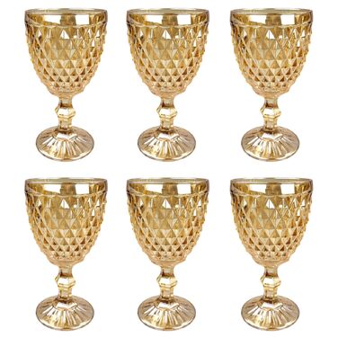 Набір з 6 вінтажних кольорових келихів для вина та напоїв з діамантовим візерунком (Netz Gold-Glanz), келихи Long Drink, коктейльні келихи з тисненням, склянка, келих для вина, склянка для води, склянки-кубки позолочені блискучі