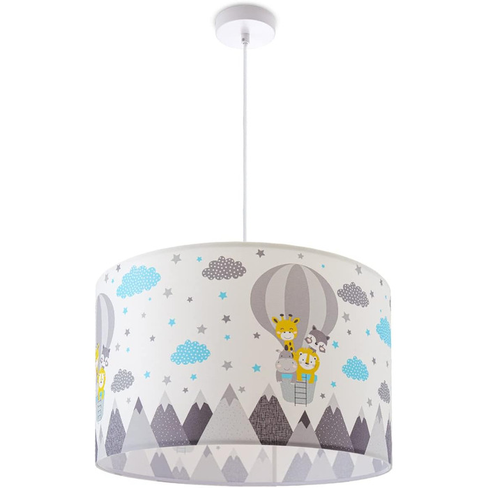 Paco Home Pendant Light, Children's Room Ceiling Lamp, Baby Room Pendant Light, Various Motifs, Boys and Girls, E27, Color: Design 6 (Ø45.5 cm), Light Type___Color: - White (Animals, Long White)