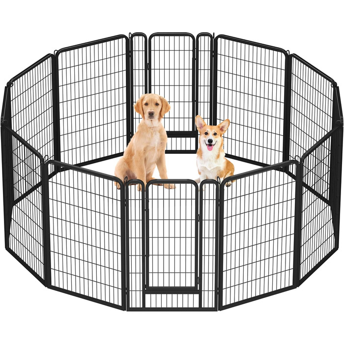 Вольєр для цуценят Yaheetech, 120 см, 16 частин, автоматичне замикання, чорний, для квартири та саду