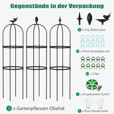 SUNYRISY Plant Support Trellis Obelisk 3-Piece Set, Climbing Plant Trellis Cages for Climbing Plants such as Flowers, Tomatoes, Roses, etc., Weather-Resistant Coated Metal Garden Decoration