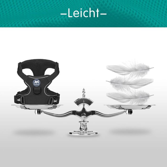 Шлейка для собак PoyPet з м'якої сітки, світловідбиваюча, регульована, чорна (M)