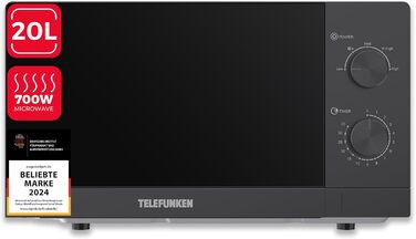Мікрохвильова піч Telefunken Solo, 20 л, 700 Вт, 5 рівнів потужності, чорна