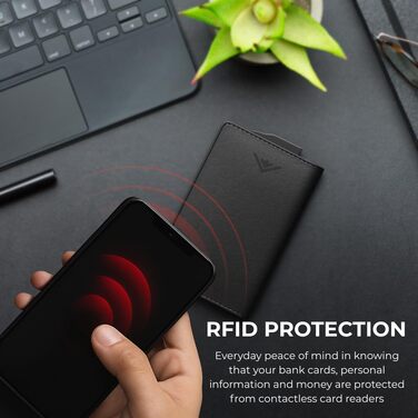 Гаманець чоловічий RFID захист Stealth Wallet - мінімалістичний алюмінієвий картхолдер зі шкіри (срібний/чорний)