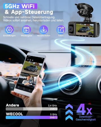 3-канальний автомобільний відеореєстратор 4K (передня, внутрішня та задня камери), кут огляду 170°/150°/150°, нічна зйомка, G-сенсор, циклічний запис, 24гд паркування, карта пам'яті 64 ГБ, чорний