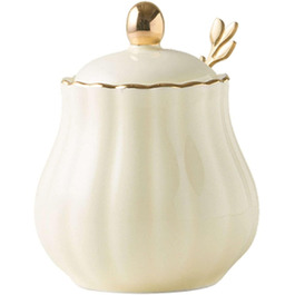 Ceramic Sugar Bowl with Spice Jars, Solid Color Sugar Bowl with Lid and Spoon, Ceramic Sugar Storage Jar, Porcelain Sugar Pot (Yellow)