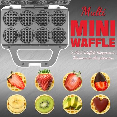 Міні-вафельниця SugarWhisk для дітей, біла: 8 смачних вафель 5x8 см, антипригарне покриття, з рецептами