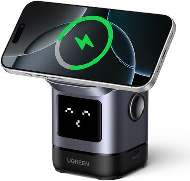 Зарядний станція UGREEN UNO 2-в-1 з сертифікацією Qi2, 15W, сумісна з MagSafe для iPhone 17/16/15/14/13, AirPods 2/3, регульований підставка для зарядки