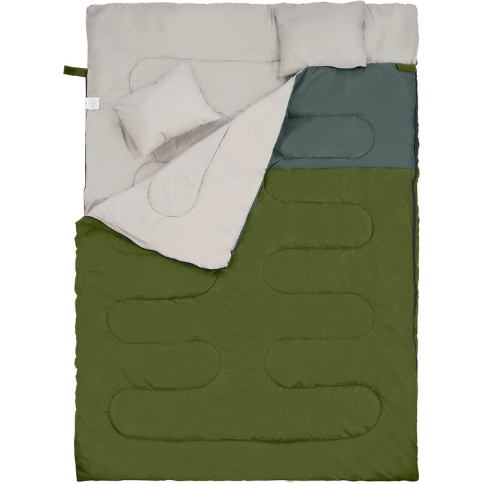 Спальний мішок Elevon для дорослих, підлітків та дітей, 3-4 сезони, водонепроникний, легкий, компактний, для кемпінгу, рюкзака, зеленого кольору (2 особи, 1 шт.)