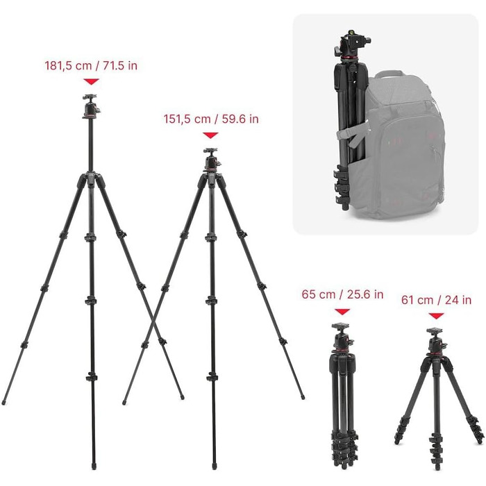 Штатив Manfrotto 055XPRO3 з триногим наголовником – професійний штатив з алюмінію, 3 секції, для DSLR та аксесуарів