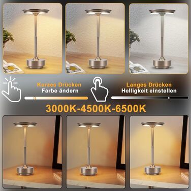 Настільна лампа бездротова LED з сенсорним керуванням, диммуванням та USB зарядкою, нікель, 2 шт. для вітальні, спальні, дитячої кімнати