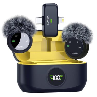 Мікрофон 2-в-1 для iPhone та Android з шумозаглушенням, кейс на 40 годин, магнітна застібка та кріплення для інтерв'ю, жовтий, 25 метрів