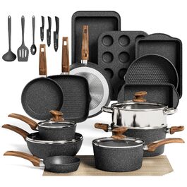 Набір посуду Kitchen Academy для індукційних плит, гранітне покриття, 30 предметів, чорний