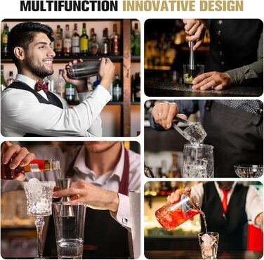Набір шейкер для коктейлів зі стійкою, 750 мл, 20 предметів, нержавіюча сталь, професійний барменський набір, 4 силіконових підкладки, подарунок для чоловіків, жінок, друзів