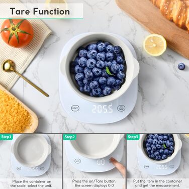 Кухонні ваги Arboleaf Digital з App, 10kg/0.5g, Bluetooth, підрахунок калорій, USB-зарядка, скло, функція тарування (білий)
