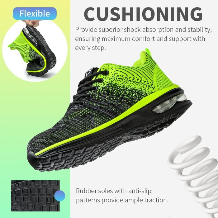 Зварювальні черевики Nasogetch для чоловіків та жінок, робочі черевики з металевим носком, спортивні, дихаючі (48 EU, Зелений)