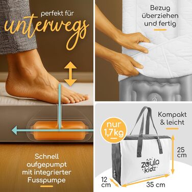 Надувне дитяче ліжко для подорожей - ліжко з захистом від падіння та інтегрованим насосом - Портативне дитяче ліжко з тканиною Oeko-Tex - Ідеально для кемпінгу, готелів та дому