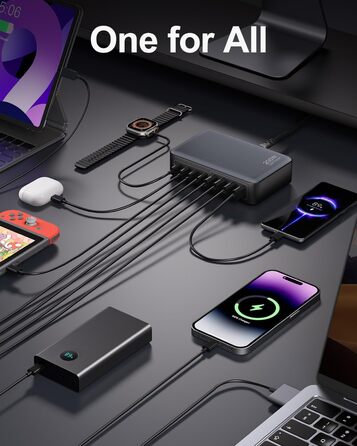 Зарядний пристрій USB-C 200W, 8-в-1, GaN адаптер для MacBook, iPhone, iPad, Samsung, ноутбуків - Швидка зарядка PD