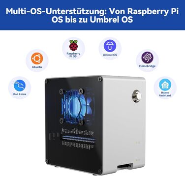 Корпус Mini-PC для Raspberry Pi 5 з SSD NVMe M.2, охолодження PWM та RGB-підсвіткою (без Raspberry Pi)