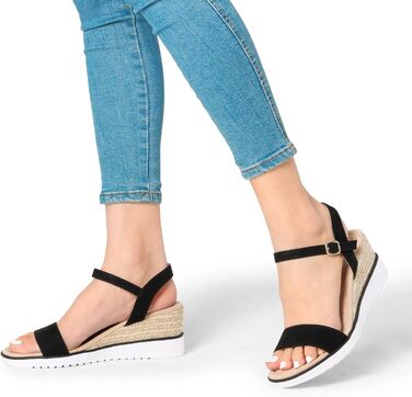 Босоніжки жіночі DREAM PAIRS на танкетці, чорні, розмір 39 EU - літні туфлі