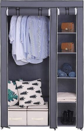 SONGMICS Fabric Closet, XL, Wardrobe, Folding Closet, Camping Closet with Clothes Rod, 110 x 175 x 45 cm, LSF007 (Gray)
