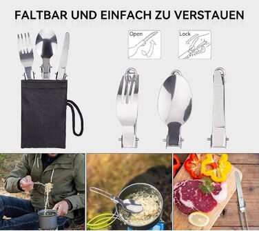 Набір кухонного посуду ERBO для кемпінгу, 2 особи: каструля з алюмінію, складане приладдя, для пікніків, риболовлі та походів (зелений)