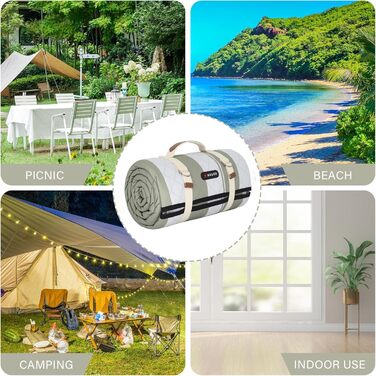 Плед для пікніка HX&OD водонепроникний, 203x203 см, складаний, з ручкою для перенесення, сіро-зелений