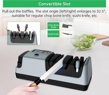 Електричний точило для ножів 5-в-1 з 3 швидкостями, для прямих та зубчастих ножів, та ножиць, сірий