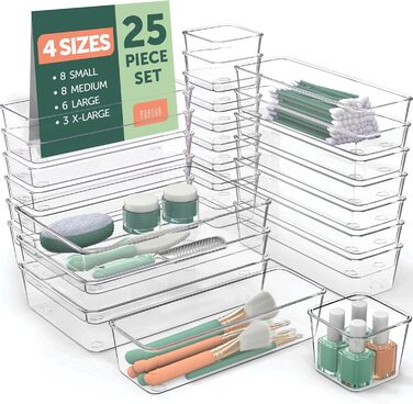 Ruboxa Transparent Drawer Organizer - 25 Pack, transparent plastic drawer organizers for home, organization and storage, kitchen, vanity, and office