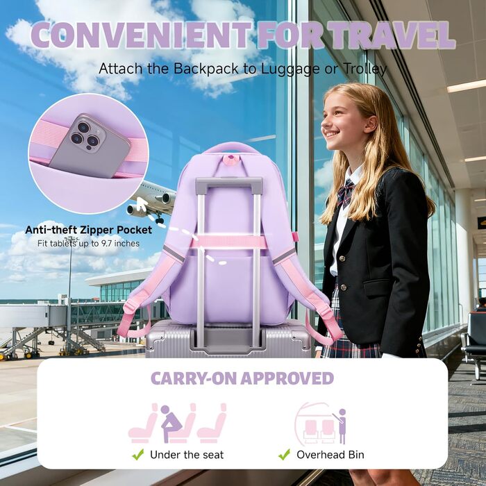 Шкільний рюкзак Tanou для дівчаток: великий, з тканини Oxford, з багатьма відділеннями (фіолетово-рожевий)