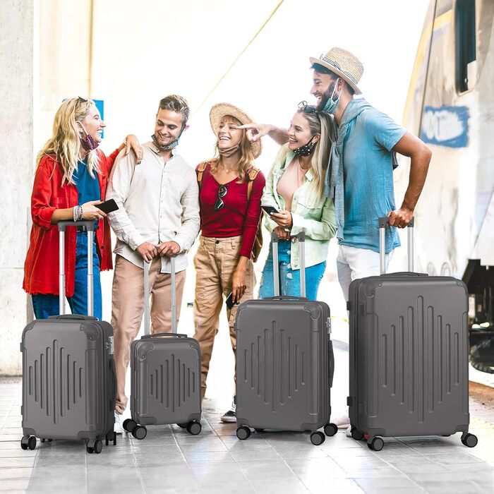 Набір валіз LALAHO 4 шт. з ABS, сірий, з телескопічним ручками, ручна поклажа