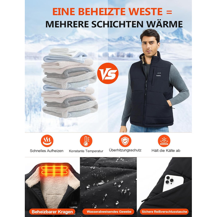 Обогреваемая жилетка для мужчин с PowerBank 20000mAh, 7.4V, флісова підкладка, 3 режими, для повсякденного використання, чорний