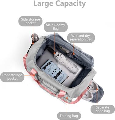 Спортивна сумка Flintronic 35L: водонепроникна дорожня сумка-валіза для подорожей, вихідних та спорту (з бізнес-ідентифікатором) - синій (#4 сірий & рожевий)