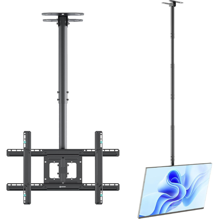 ONKRON Ceiling TV Mount for 32-80 inch TVs - Tilting & Swivel, VESA 100x100-600x400, Load Capacity 68kg, Adjustable Height, Black