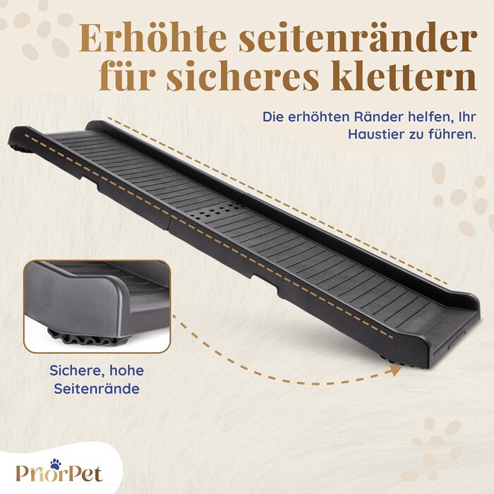 Східці для собак у машину – складані, 174 см, 38 см, з гумовим покриттям – для великих собак, підходить для авто та SUV – вантажопідйомність 85 кг – темно-сірий колір