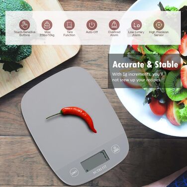 Кухонні ваги NUTRI FIT: цифрові, ультратонкі, мультифункціональні, 5 кг, чорні