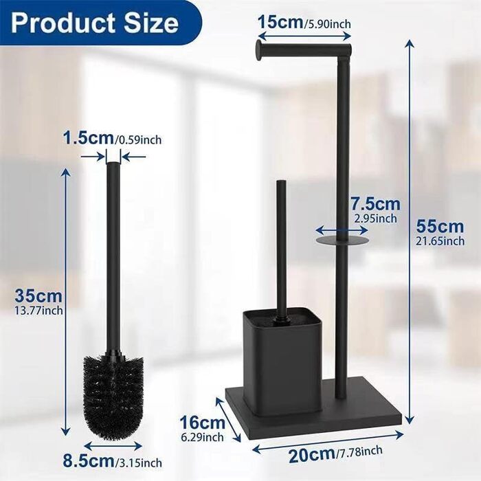 Тримач туалетного паперу з щіткою YUET з нержавіючої сталі, чорний | Набір для ванної кімнати
