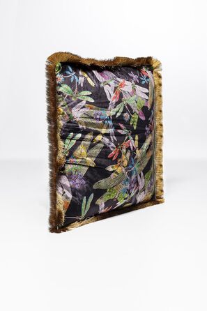 Kare Design Tropical Garden Fringe Pillow, Multicolor, Fringe, Decorative Pillow, Velvet Look, Decorative Cushion with Zipper, 45x45 cm (L/W)