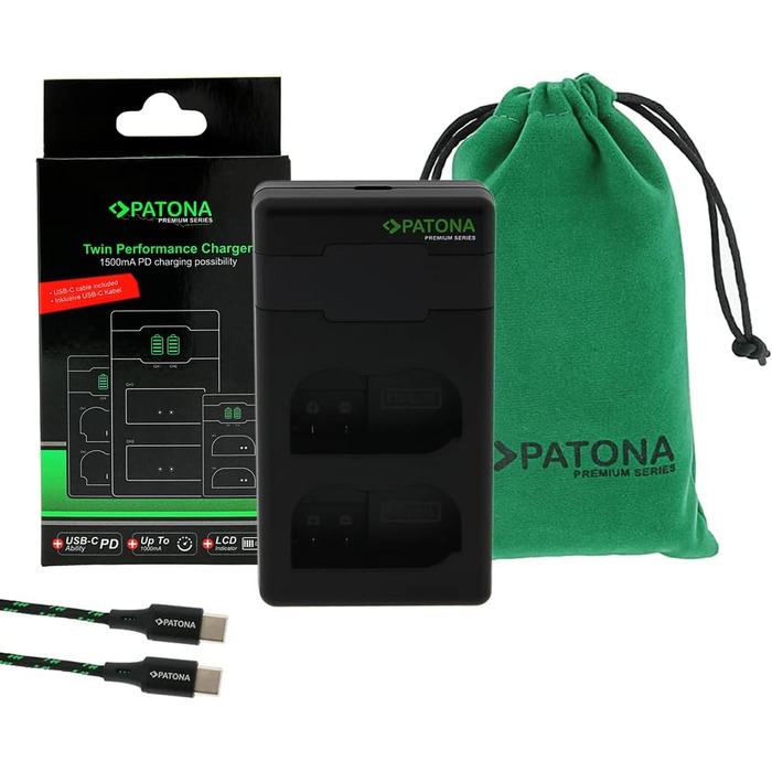 Акумулятор PATONA 2x Protect EN-EL15c 2600mAh + USB-C PD Зарядний пристрій 1500mA для Nikon Z5 Z6 II/III Z7 II Z8 Zf D850 D7500