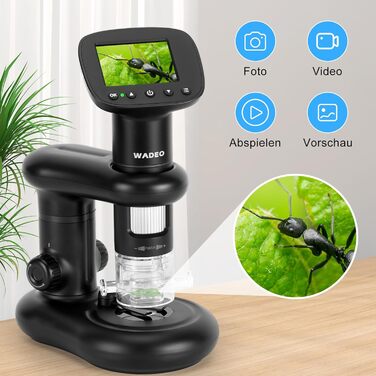 Цифровий мікроскоп WADEO USB HD з 50x-1600x збільшенням, портативна інспекційна камера, кабельне ручне збільшення з 8 LED та стійкою, сумісний з iOS, Android та планшетами (2 дюйми)