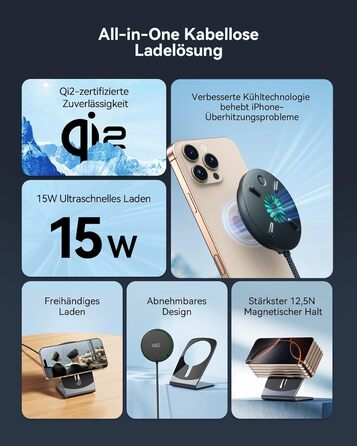 Бездротова зарядка INIU Neo для iPhone 16/15/14 з MagSafe, 15W, швидка зарядка, ефективне охолодження
