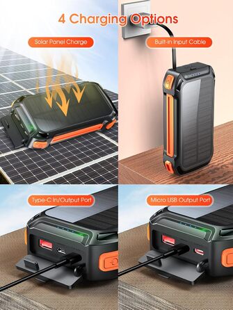 Портативний акумулятор 26800mAh з 4 кабелями: 30W USB-C, швидка зарядка, 7 виходів, SOS ліхтарик, для телефонів та планшетів (Чорний)