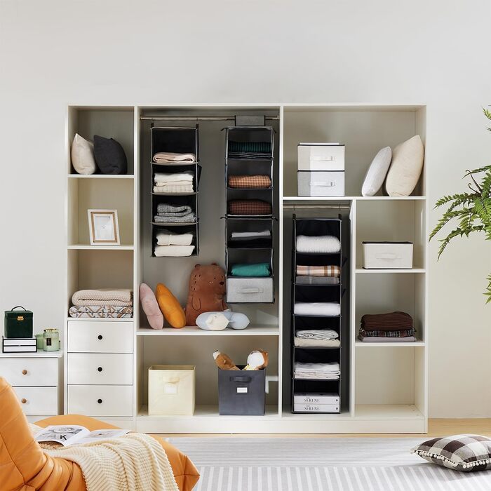 Органайзер для шафи Youdenova з 6 відділеннями: міцна підвісна система зберігання з МДФ та бамбуковими опорами. Чорний колір