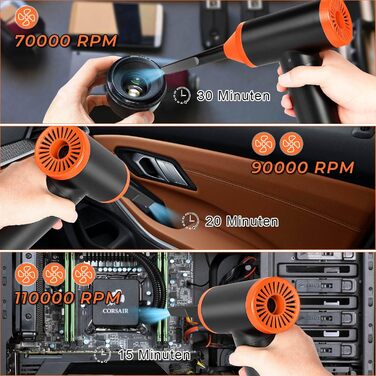 Електричний пилосос-фен 3-в-1 Staubgebläse: потужний, для чищення клавіатури, дивану, авто (110000 об/хв, 13000 Па)