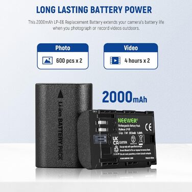 Запасний акумулятор NEEWER 2280mAh (2 шт.) з USB-зарядним пристроєм для Sony ZV-E10II, A9III, A7CII, ZV-E1, A7III, A7IV, FX3, FX30, A6700, A1, A7C, A7CR, A7RIV, A7RV, A7SIII, A9II (LP-E6)