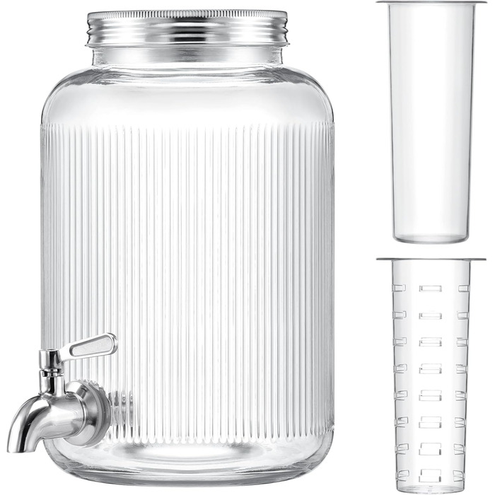 Navaris Drink Dispenser with Tap - Punch Bowl with Lid - Glass Drink Dispenser with Tap - Glass Water Dispenser - Lemonade Dispenser - Juice Dispenser - 4 Liters