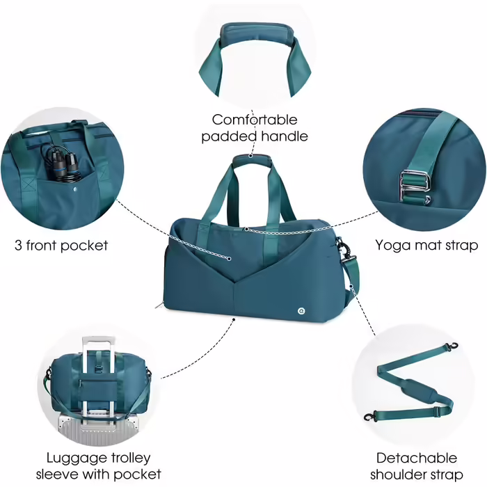 Sport Bags Classic with Shoe Compartment and Wet Compartment Portable Overnight/Weekend Bag Travel Bag Yoga Bag for Women and Men Gym Bag (Teal)