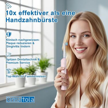 Електрична зубна щітка Rotierende для дорослих з 8 насадками, 3 режимами чищення, акумулятором на 50 днів та Smart-таймером 2 хв - Чорна (Рожева)